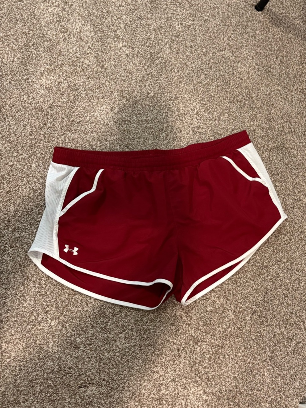 Under Armour Women's Maroon Athletic Shorts with White Trim